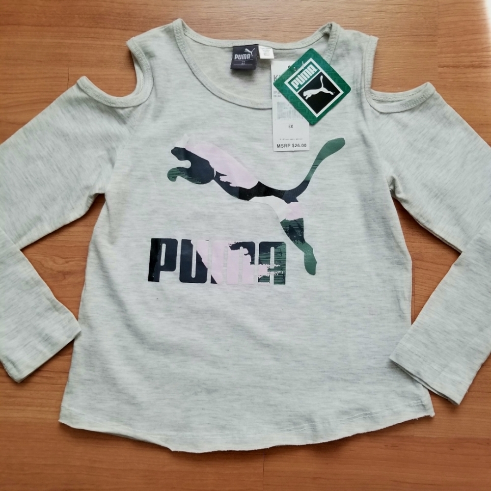 Girl's Puma Off The Shoulder Gray and Pink Top size 6X